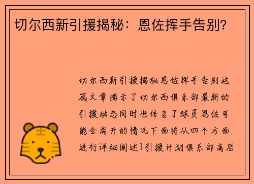 切尔西新引援揭秘：恩佐挥手告别？